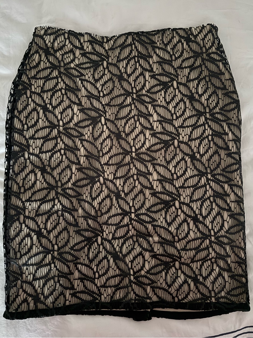 Ann Taylor Black Lace Pencil Skirt with Beige Lining
